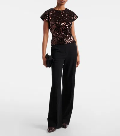 Ganni Womens Demitasse Bow-embroidered Sequin-embellished Velvet Top In Brown