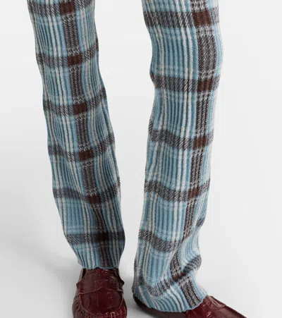 Acne Studios Checked Wool-blend Slim Pants In Blue
