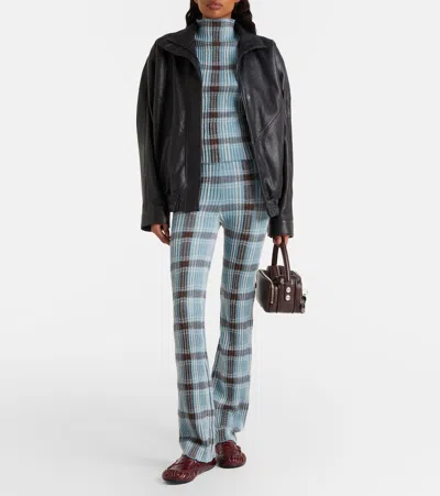 Acne Studios Checked Wool-blend Slim Pants In Blue
