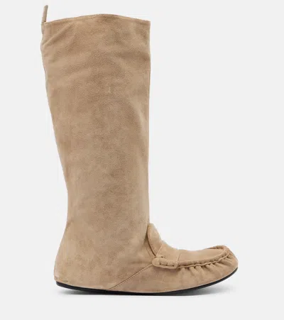 Acne Studios Bojan Slouch Suede Boots Beige In Animal Print