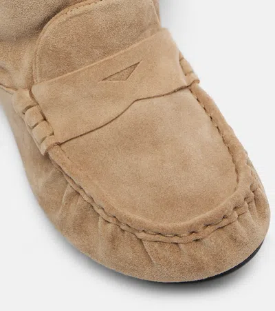 Acne Studios Bojan Slouch Suede Boots Beige In Animal Print