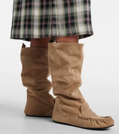 Acne Studios Bojan Slouch Suede Boots Beige In Animal Print