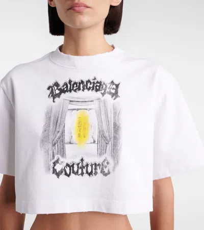Balenciaga Cotton Salon De Couture Cropped T-shirt In White