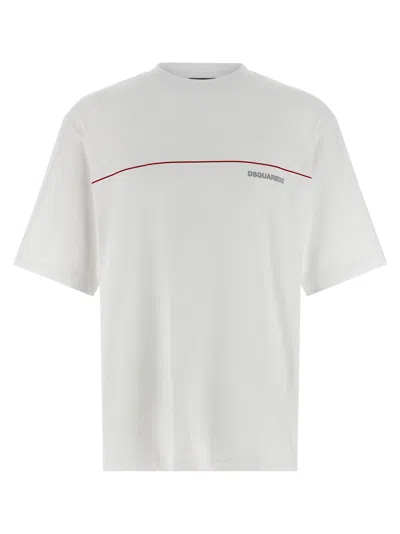 Dsquared2 Men White Crewneck T-shirt With Logo Lettering On The Front In Cotton Man In White