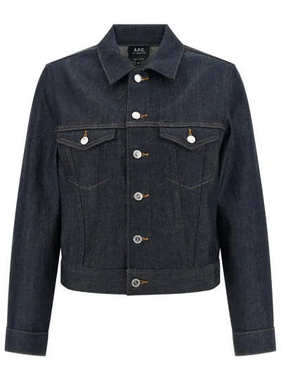 Apc Denim Dion Jacket Chest Pockets Tabs In Blue