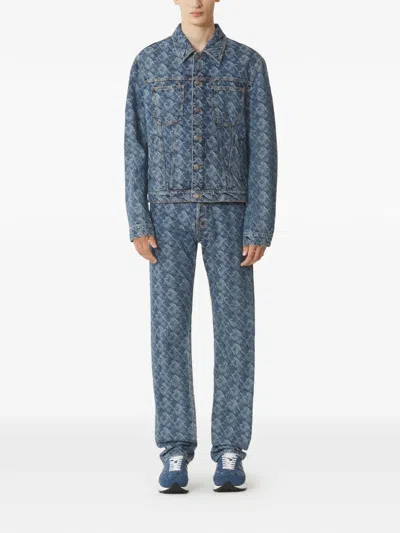 Lanvin Patterned Logo-patch Jacket In Blue