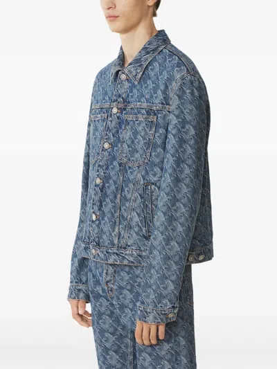 Lanvin Patterned Logo-patch Jacket In Blue