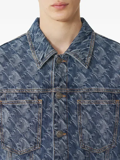 Lanvin Patterned Logo-patch Jacket In Blue