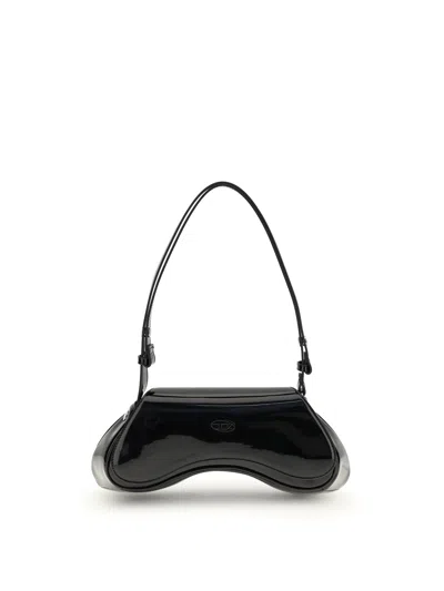 Diesel Curved Black Play Clutch With Glossy Finish And Magnetic Closure