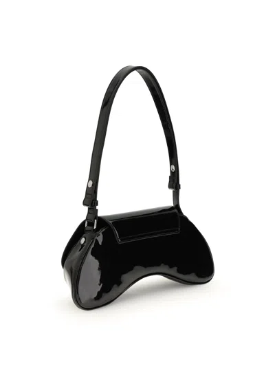 Diesel Curved Black Play Clutch With Glossy Finish And Magnetic Closure