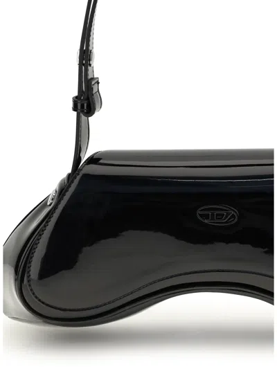 Diesel Curved Black Play Clutch With Glossy Finish And Magnetic Closure