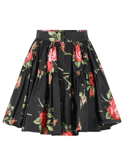 Dolce & Gabbana Black Mini Skirt With Floral Print Dolce E Gabbana