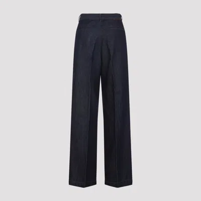 Dries Van Noten High Waist Wide Leg Belted Pleated Jeans In Blue