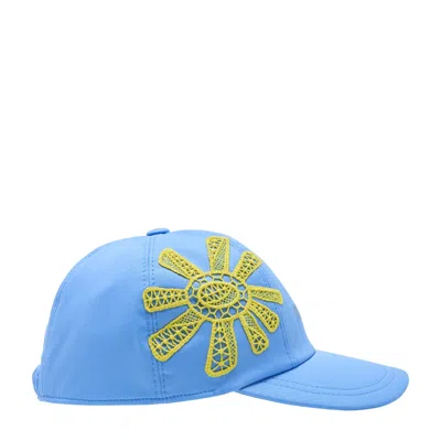 Msgm Macrame Sun Patch Cap In Blue
