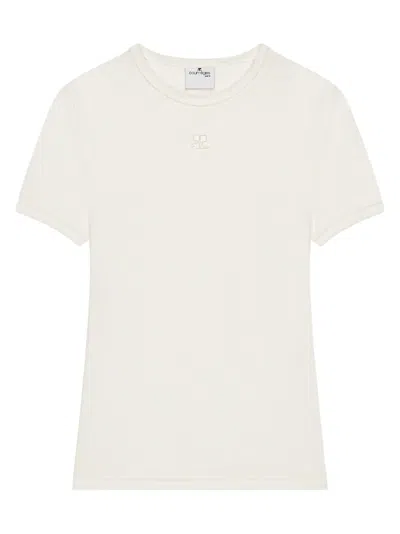 Courrèges Short-sleeved Fitted Top With Boxy Silhouette In White