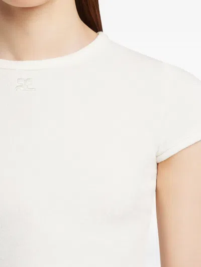 Courrèges Short-sleeved Fitted Top With Boxy Silhouette In White
