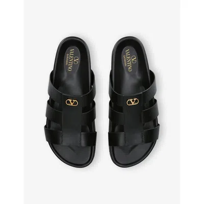 Valentino Garavani Studshield Logo-embellished Leather Sandals In Black