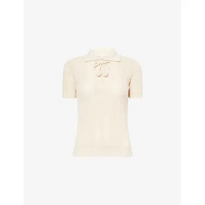 Valentino Embroidered Cotton Knit Polo Woman Ivory Xs In White