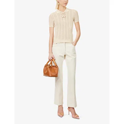 Valentino Embroidered Cotton Knit Polo Woman Ivory Xs In White