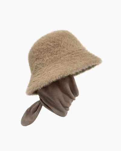 Eric Javits Fuzzy Bucket With Scarf In Brown