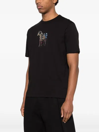 Ps By Paul Smith Black Multicolour Zebra Print T-shirt In Black