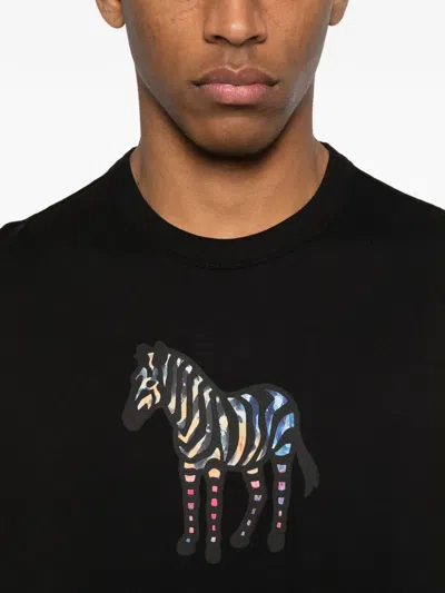 Ps By Paul Smith Black Multicolour Zebra Print T-shirt In Black