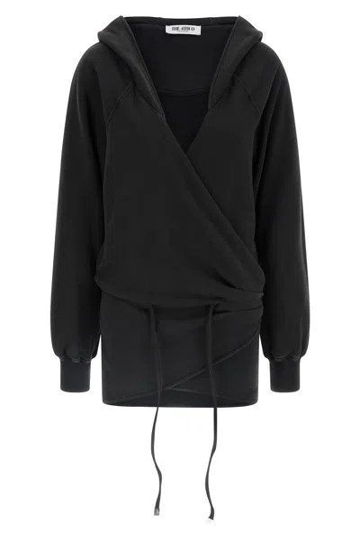 Attico Hooded Wrap Dress Long Sleeves Drawstring In Black