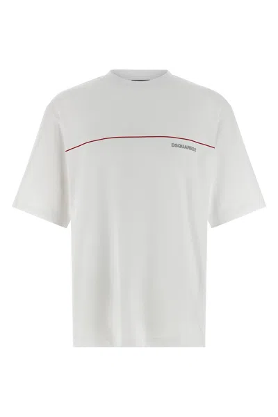 Dsquared2 Men White Crewneck T-shirt With Logo Lettering On The Front In Cotton Man In White