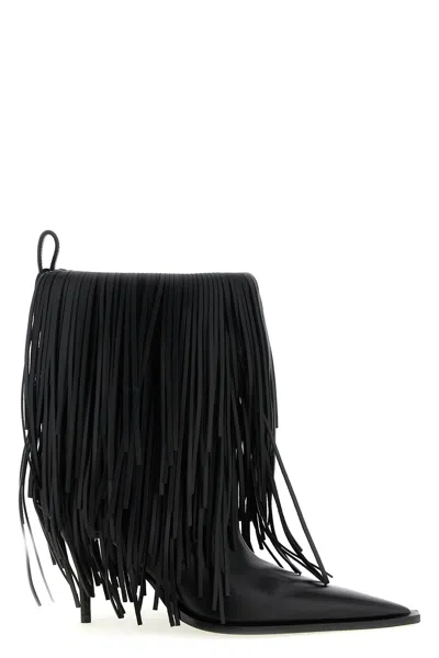 Balenciaga Avenue Fringe Ankle Boots Pointed Toe Pull Tab In Black