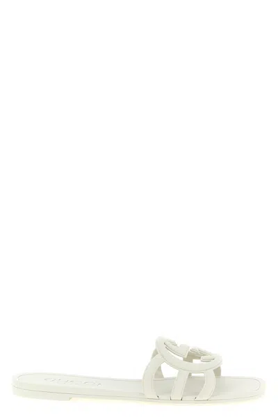 Gucci Stylish Interlocking Cut-out Sandals With 10mm Heel In White