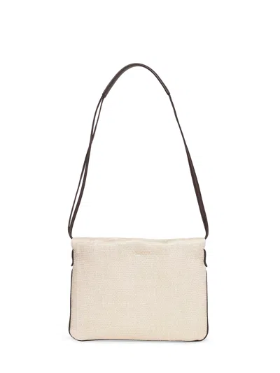Brunello Cucinelli Shoulder Bag Rectangular Shape Woven Texture Strap In Neutral