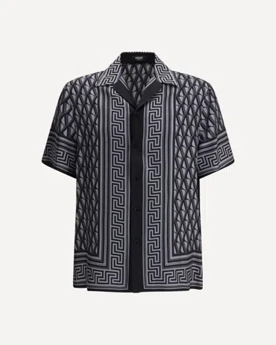 Versace Pattern-printed Short-sleeved Shirt In Black