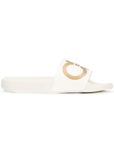 Ferragamo 'groove' Slide Sandal (women) In Bianco/oro
