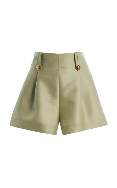 Zimmermann Kindred Spirit Luna Tailored High Waist Wool & Silk Shorts In Green