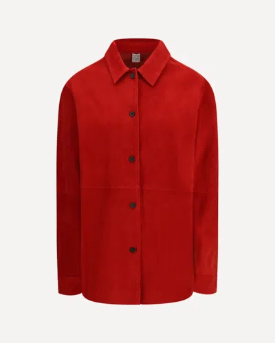 Totême Womens Poppy Soft Long-sleeves Suede Overshirt In Red