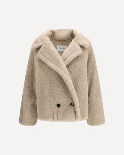 Max Mara Teddy Bear Icon Coat Short Sand In Alpaca And Wool Women In Gray