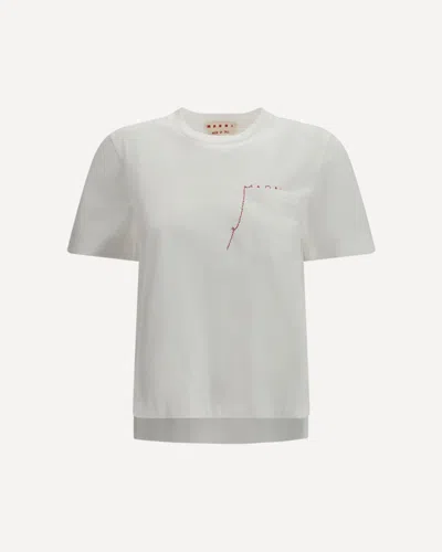 Marni Cotton T-shirt With Embroidered Logo Clothing In White