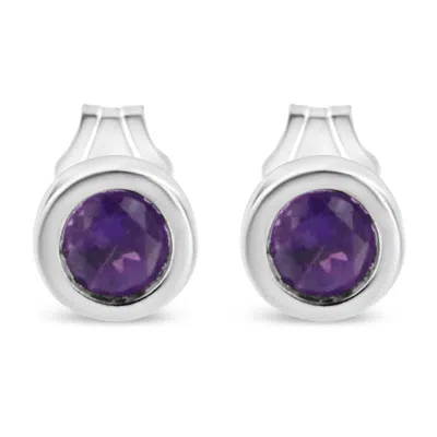 Haus Of Brilliance .925 Sterling Silver Bezel Set 3.5mm Created Gemstone Solitaire Stud Earrings In Metallic