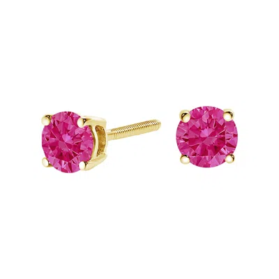 Haus Of Brilliance 14k Yellow Gold 1.00 Cttw Round Brilliant Cut Lab Grown Pink Diamond 4-prong Classic Solitaire Earri