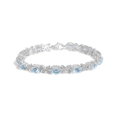 Haus Of Brilliance .925 Sterling Silver Oval Blue Topaz Diamond Butterfly Link Bracelet