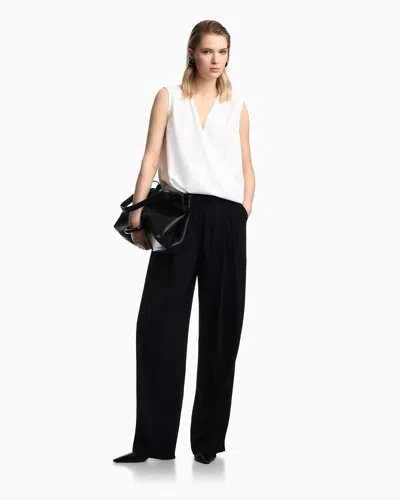 Emporio Armani Ruched Sleeveless Wrap Top In White