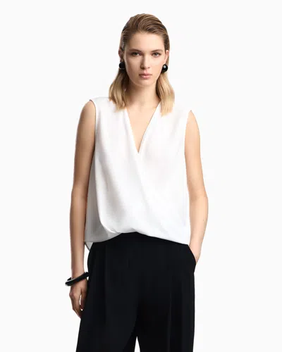 Emporio Armani Ruched Sleeveless Wrap Top In White