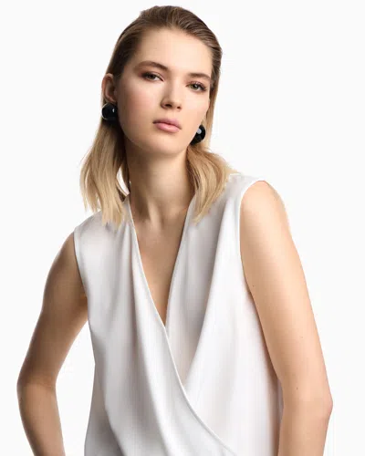 Emporio Armani Ruched Sleeveless Wrap Top In White