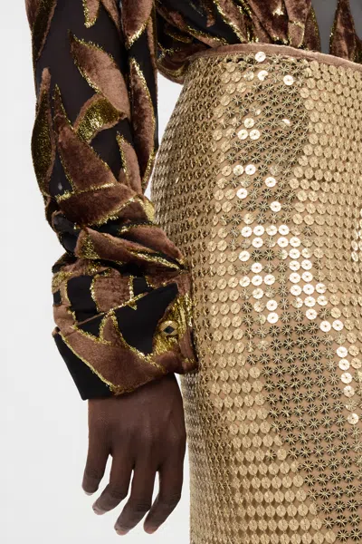Roberto Cavalli Sequin Fringed Midi Skirt In Gold