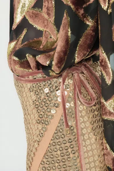 Roberto Cavalli Sequin Fringed Midi Skirt In Gold