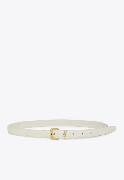 Saint Laurent Monogram Leather Thin Belt Adjustable In Gray