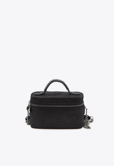 Stella Mccartney Womens Black Falabella Shaggy Woven Vanity Case In Black