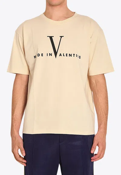 Valentino Garavani Cotton T-shirt With Made In Print Clothing In Nude