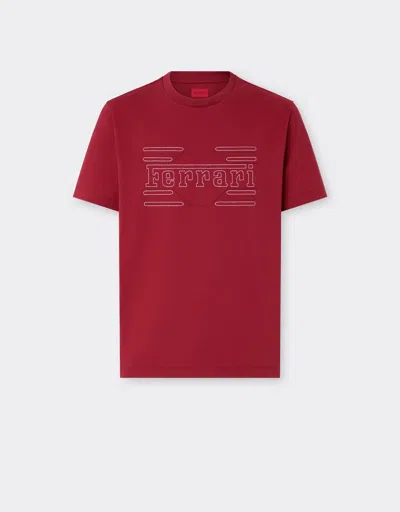 Ferrari Cotton T-shirt With Embroidery In Red