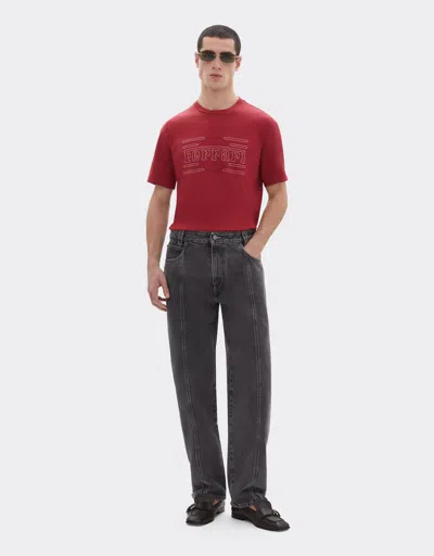 Ferrari Cotton T-shirt With Embroidery In Red